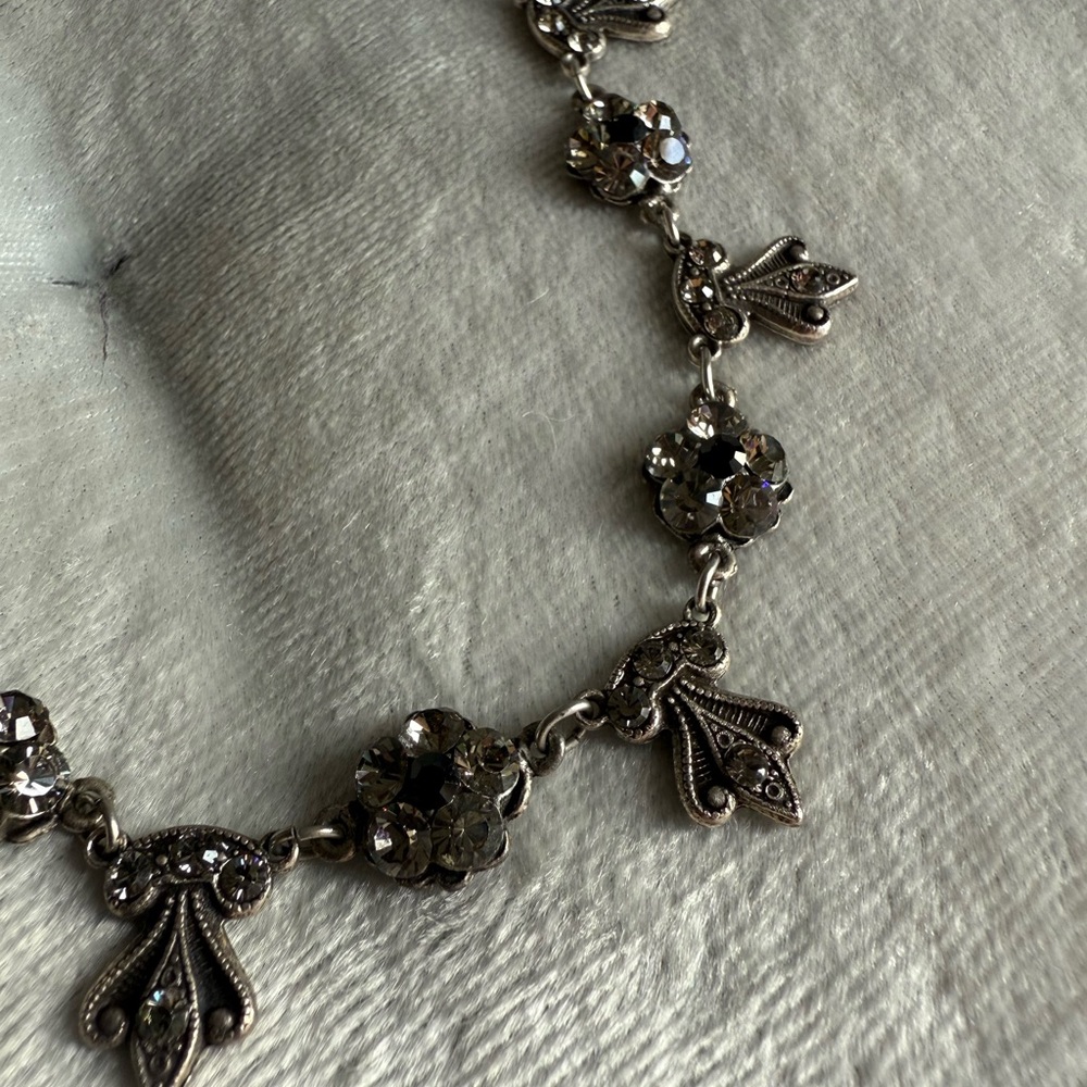 Silver Necklace with Floral Crystal Accents